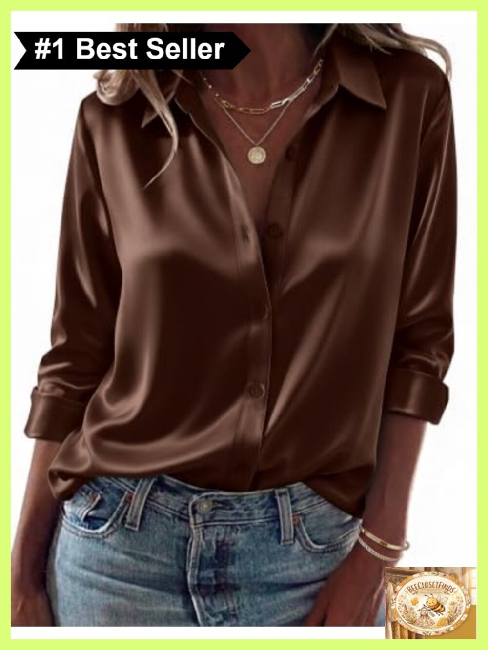 Long Sleeve Satin Button Down Blouse